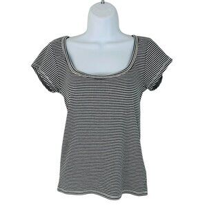 Splendid Women's Size M Selena Striped Ribbed Knit Cap Sleeve Gray Top NEW